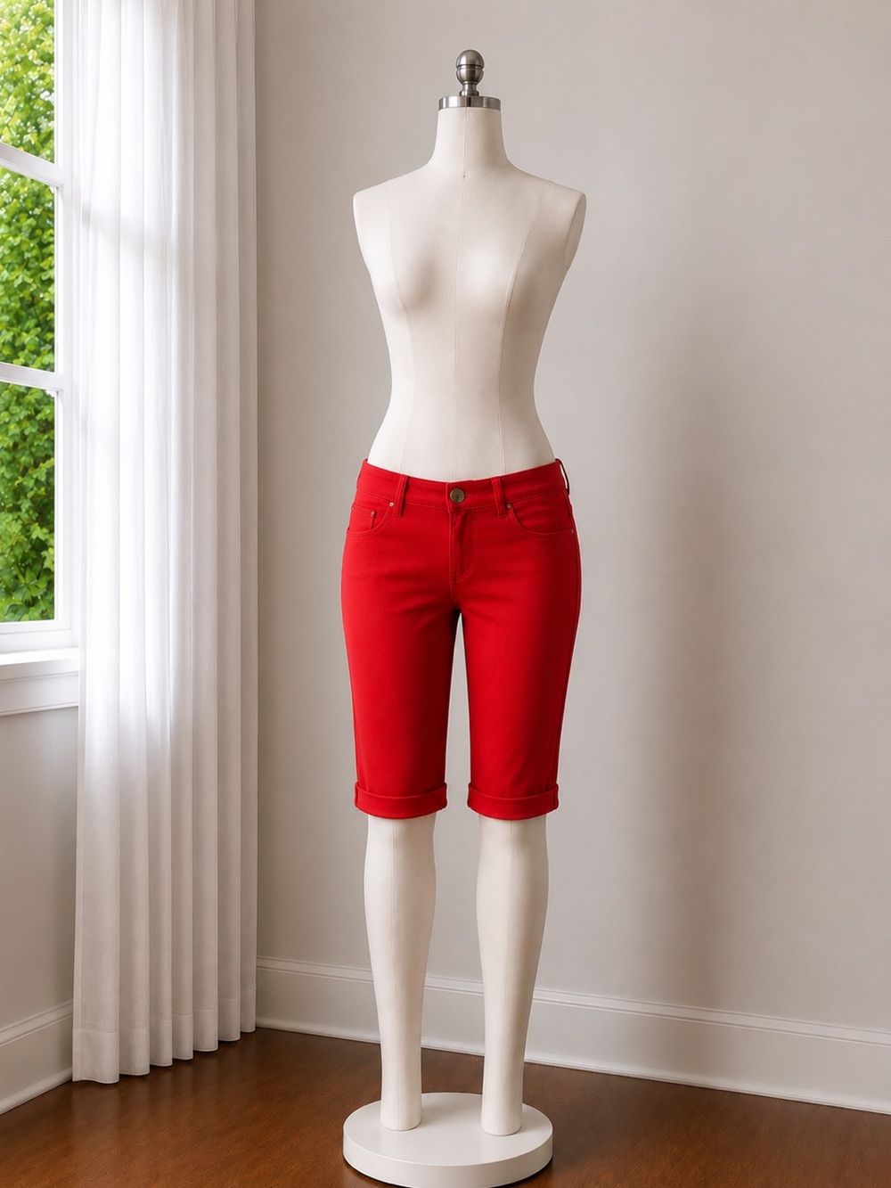 NWOT Women's Red Knee-Length Bermuda Shorts